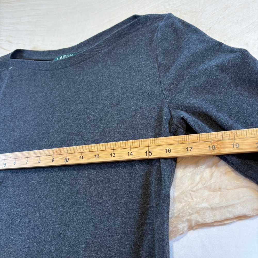 Lauren Ralph Lauren Dark Gray Boatneck Long Sleeve Cotton Top Size L - Picture 3 of 8